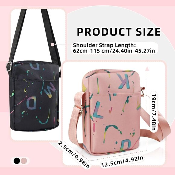 Black Nylon Oxford Cloth Crossbody Phone Purse with Letter Print, Compact and Ad - Picture 2 of 6